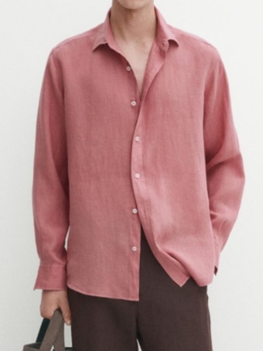 Massimo Dutti Men's Long-Sleeve Linen Shirt Nantucket Red Pink Size M